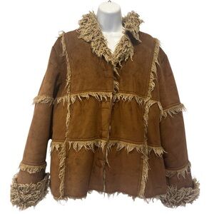 Y2K Point Zero Suede like Faux Fur trimmed Jacket. Size XL